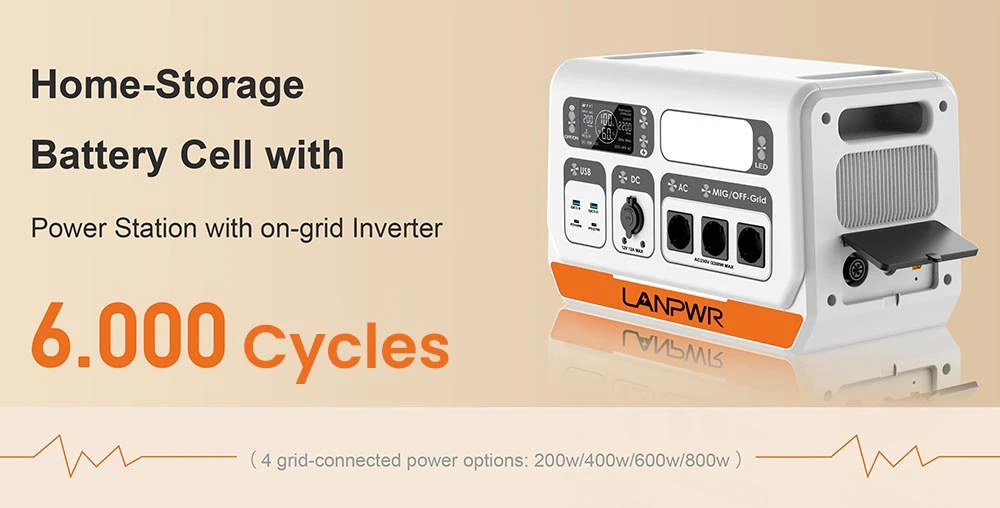 LANPWR 2200PRO Portable Power Station, with On-grid Inverter, Support 200W/400W/600W/800W, 2200W Max. AC Output