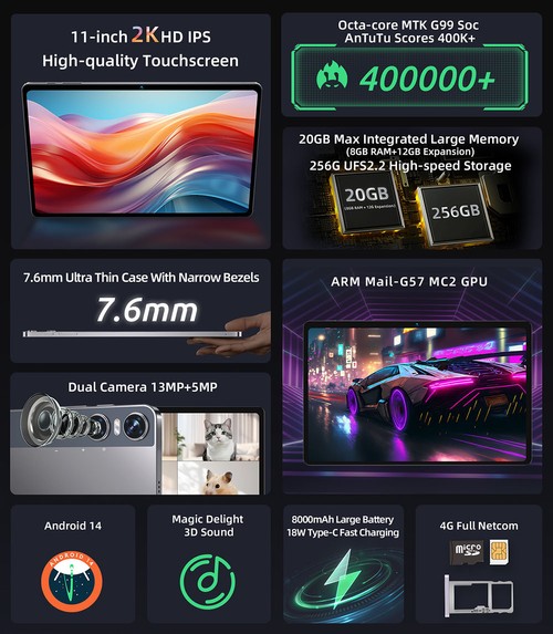 BMAX i11 Android14 11インチ wifi+cellular BMAX I11 Power Tablet 8+256GB