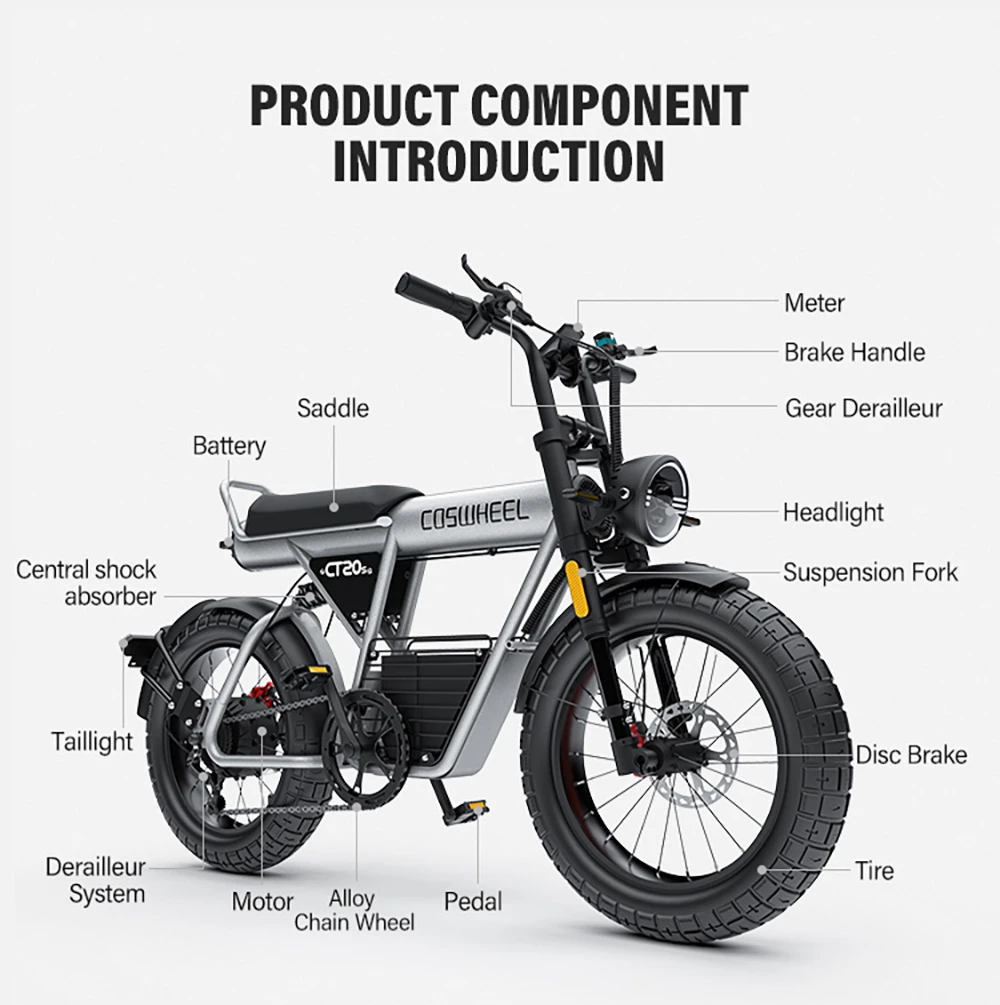COSWHEEL CT20S Electric Bike, 1500W Motor, 60V 27.5Ah Battery, 20*5.0-inch Off-road Tire, 45km/h Max Speed, 160km Max Range, Shimano 7-Speed, Hydraulic Oil Brakes, Front & Rear Shock Absorption