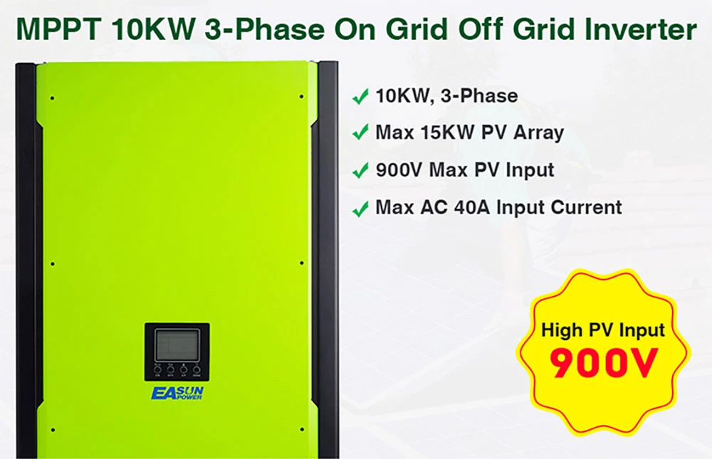 EASUN POWER IGrid TT 10KW 3 Phase Hybrid Solar Inverter, 15KW Max PV Array, 900V Max PV Input, 40A Max AC Input Current, 48V Battery Voltage, Parallel Support