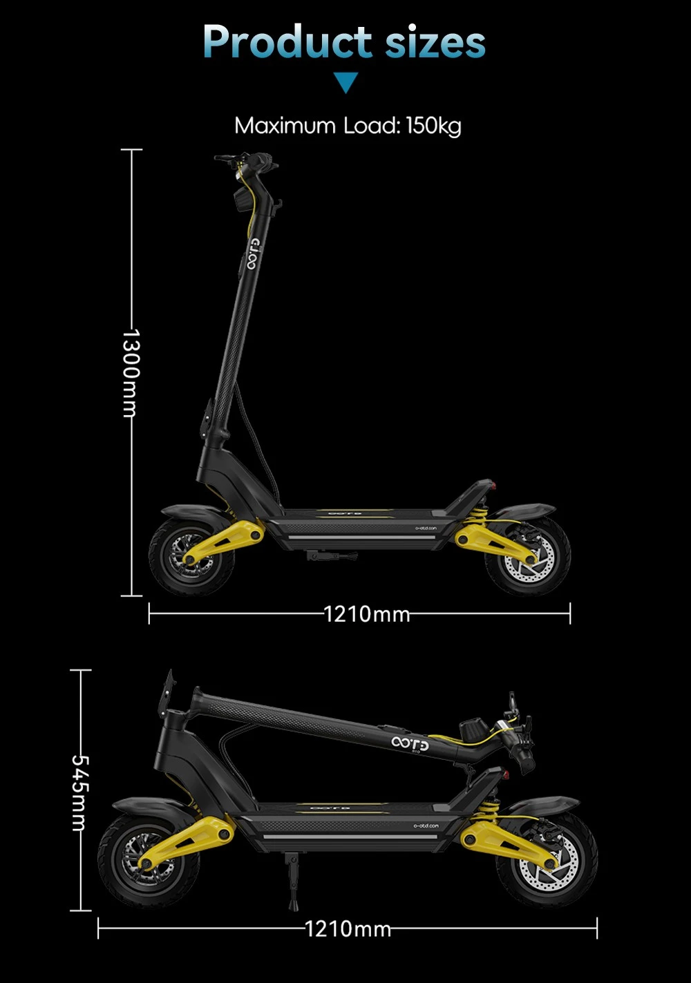 OOTD S10 Electric Scooter, 1400W Motor, 10-inch Tires, 48V 20AH Battery, 55km/h Max Speed, 60-70km Range, Disc Brake, Front and Rear Suspension