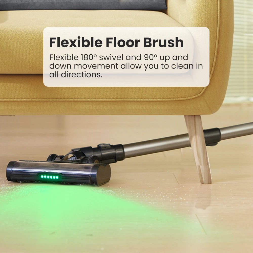 Proscenic P13 Cordless Vacuum Cleaner, 35Kpa Suction, Stick Vacuum with Green Light, LED Display, Max 45mins Runtime, 1.2L Dustbin, Anti-tangle Roller Brush, 5-layer Filtration System, for Pet Hair, Hard Floor & Carpet, Gray