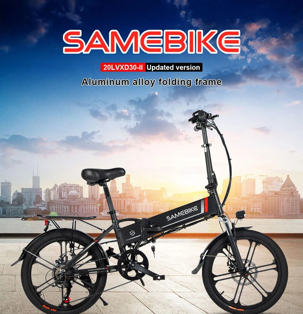 SAMEBIKE 20LVXD30-II Folding Electric Moped Bike, 20'' Tire, 48V 350W Motor, 10Ah Battery 30km/h Max Speed - White