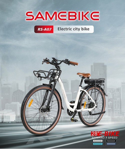 SAMEBIKE RS-A07 Electric Bike, 500W Motor, 36V 13Ah Battery, 2.8*1.95-inch Tire, 35km/h Max Speed, 80km Max Range, Triple Suspension, Mechanical Disc Brakes, Shimano 7-speed - Blue