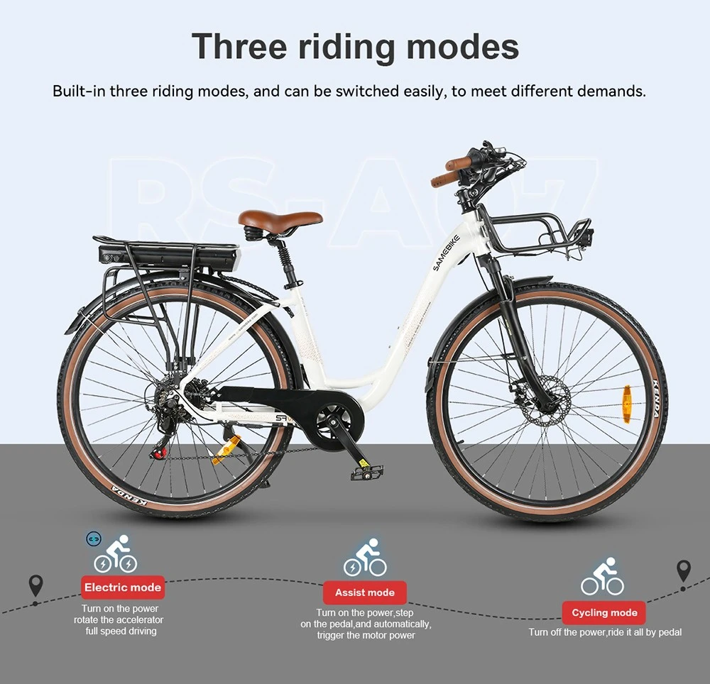 SAMEBIKE RS-A07 Electric Bike, 500W Motor, 36V 13Ah Battery, 2.8*1.95-inch Tire, 35km/h Max Speed, 80km Max Range, Triple Suspension, Mechanical Disc Brakes, Shimano 7-speed - White