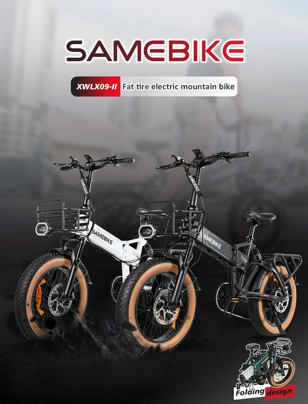 SAMEBIKE XWLX09-II Mountain Electric Bike, 1000W Motor, 48V 15Ah Battery, 20*4-inch Fat Tire, 45km/h Max Speed, 130km Max Range, Hydraulic Disc Brakes, Shimano 7 Speed - Black