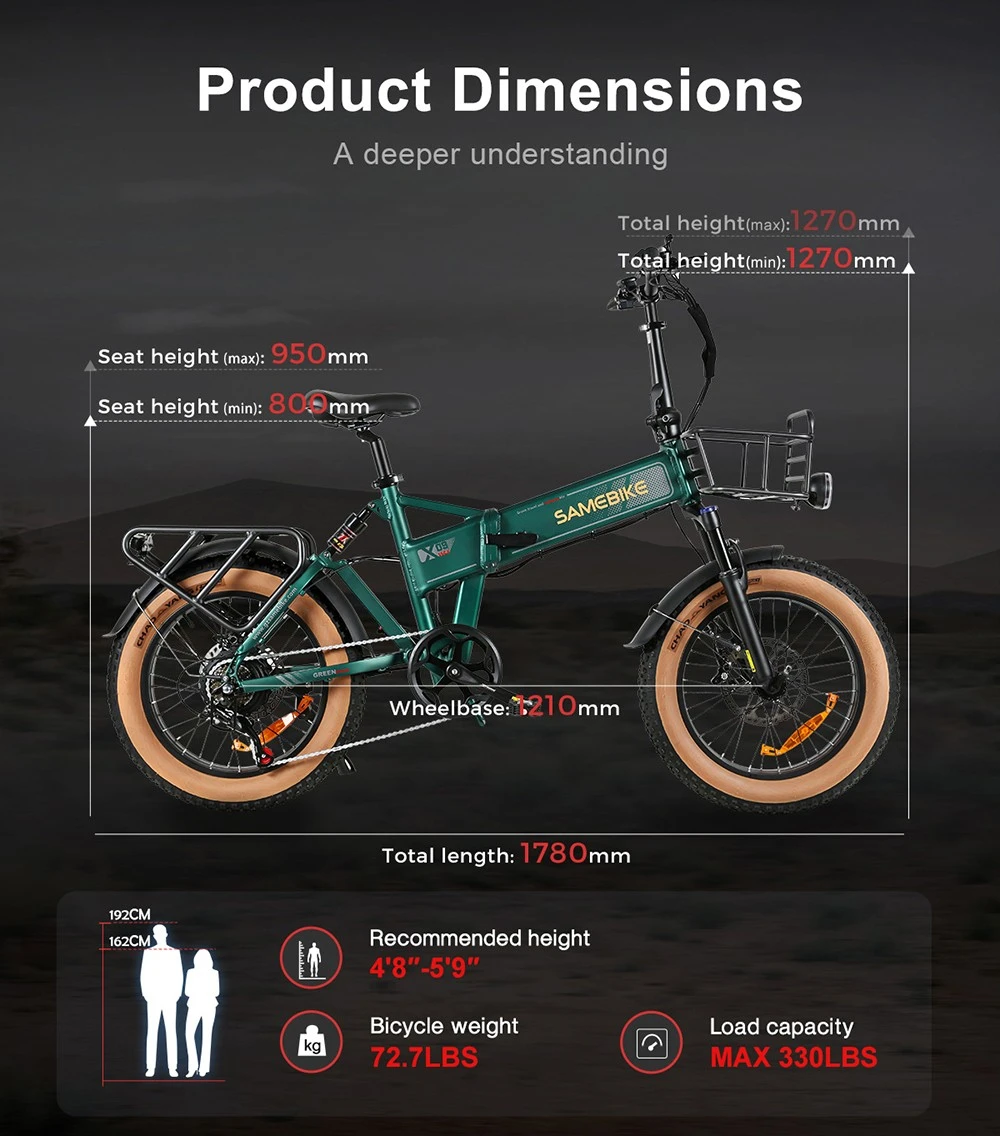 SAMEBIKE XWLX09-II Mountain Electric Bike, 1000W Motor, 48V 15Ah Battery, 20*4-inch Fat Tire, 45km/h Max Speed, 130km Max Range, Hydraulic Disc Brakes, Shimano 7 Speed - White