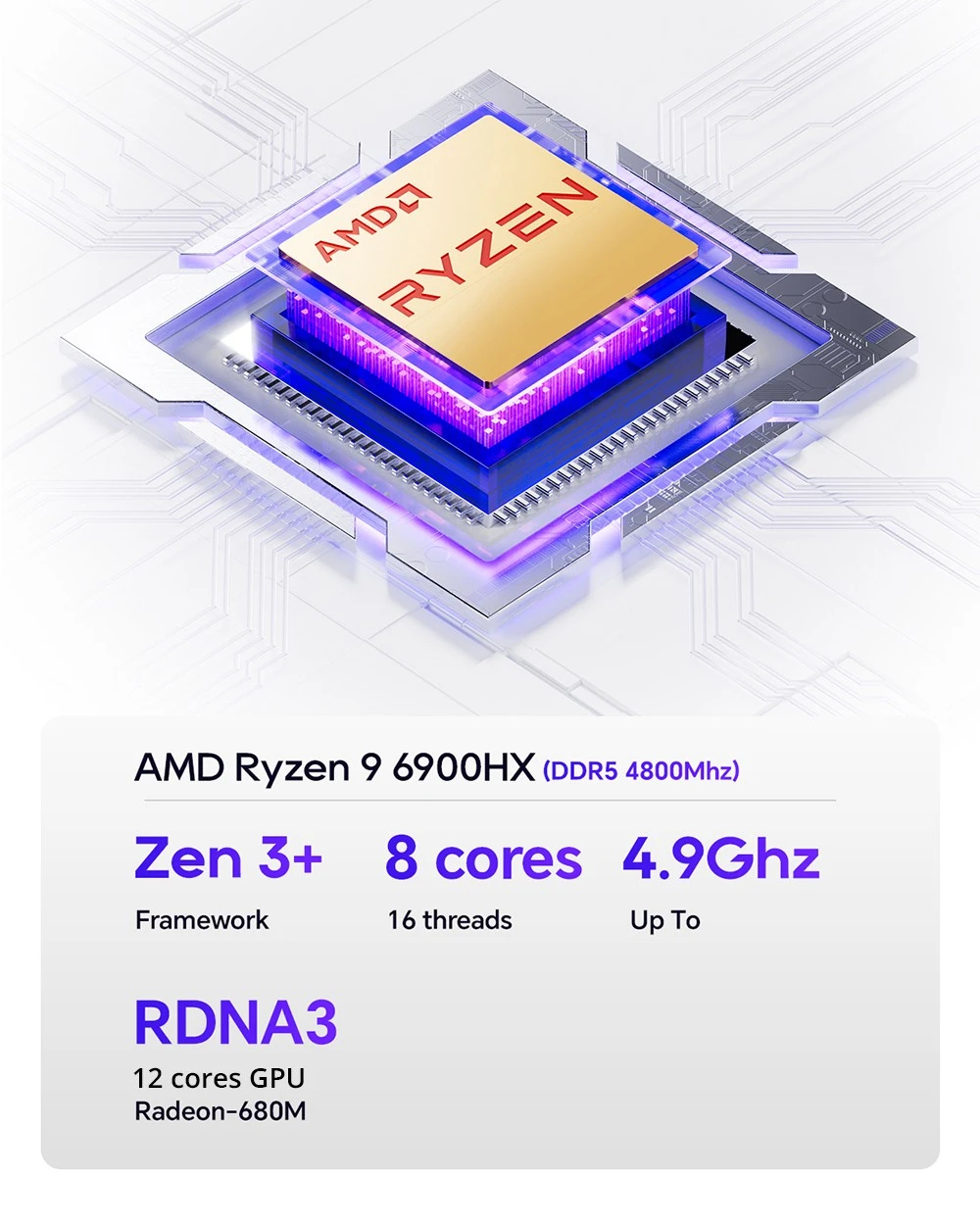 T-BAO AOOSTAR GEM12 Mini PC, AMD Ryzen 9 6900HX 8 Core Up to 4.9GHz, 16GB DDR5 RAM 512GB PCle 4.0 SSD, HDMI 2.1 + DP 1.4+ USB 4 + Type-C Four Screen Display, WiFi 6 Bluetooth 5.2, 2*2.5G LAN, 2*USB3.2 2*USB2.0 1*Oculink