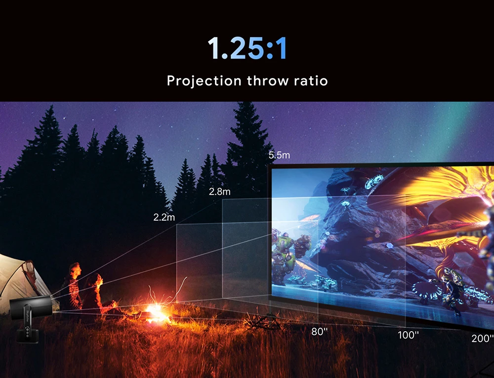 SkyEcho FreeONE Pro Built-in Battery Portable Projector, 5200mAh Battery for 2 Hours Playtime, 350 ANSI Lumens, Native 720P, 270° Gimbal Stand, Auto-Focus, Auto Keystone, Android OS - Black, EU Plug