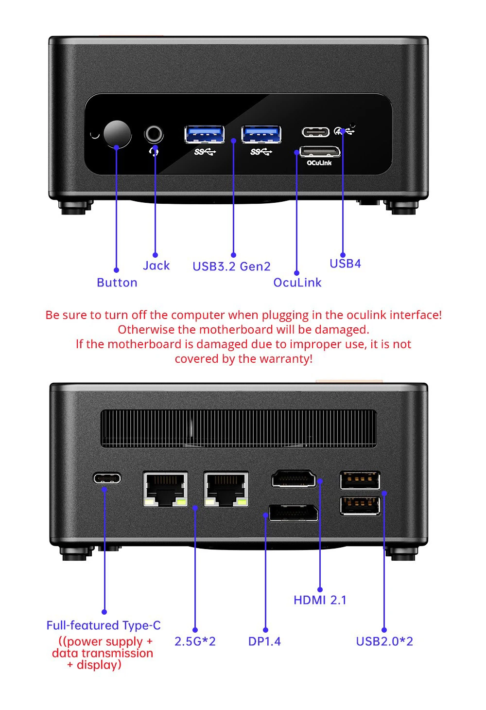 AOOSTAR GEM12 PRO Mini PC, AMD Ryzen 7 8845HS 8 Core Up to 5.1GHz, 32GB DDR5 RAM 1TB PCle 4.0 SSD, HDMI 2.1 + DP 1.4+ USB 4 + Type-C 4K 120Hz Four Screen Display, WiFi 6 Bluetooth 5.2, 2*2.5G LAN, 2*USB3.2  2*USB2.0 1*Oculink, Adjustable BIOS
