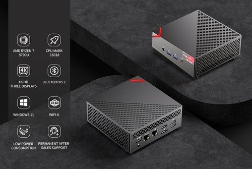 MN57 Mini PC, AMD R7 5700U 8 Cores up to 4.3GHz, 32GB DDR4 RAM 1TB SSD, WiFi 6 Bluetooth 5.2, HDMI Type-C DP 4K Triple Display, 2*USB2.0 2*USB3.0 1*Headphone Jack, 2.5Gbps+1Gbps Dual LAN - EU