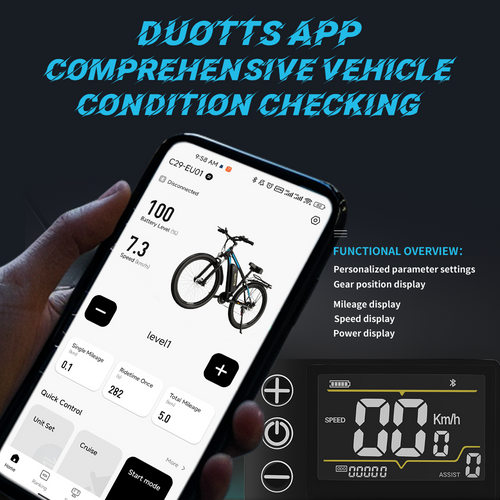 DUOTTS C29 Electric Bike 750W 29*2.1 inch Wheel 48V 15Ah Battery 50km Range 50km/h Max Speed Shimano 21 Speed Gear Electric Mountain Bike with Rear Rack IP54 Waterproof Smart APP - Black