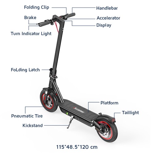 iScooter i10 Electric Scooter, 650W Motor, 36V 15Ah, 10-inch Pneumatic Tire, 40km/h Max Speed, 45km Max Range, ‎Front and Rear Suspension, Electronic Brake & Disc Brake
