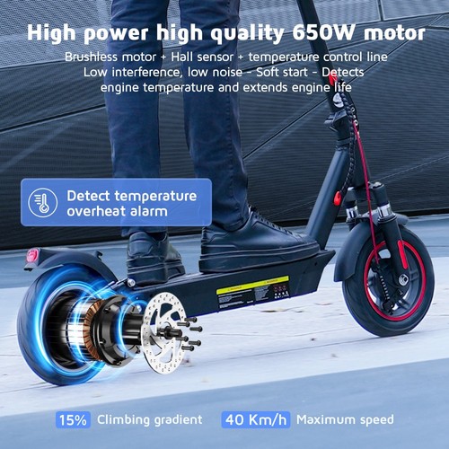 iScooter i10 Electric Scooter, 650W Motor, 36V 15Ah, 10-inch Pneumatic Tire, 40km/h Max Speed, 45km Max Range, ‎Front and Rear Suspension, Electronic Brake & Disc Brake