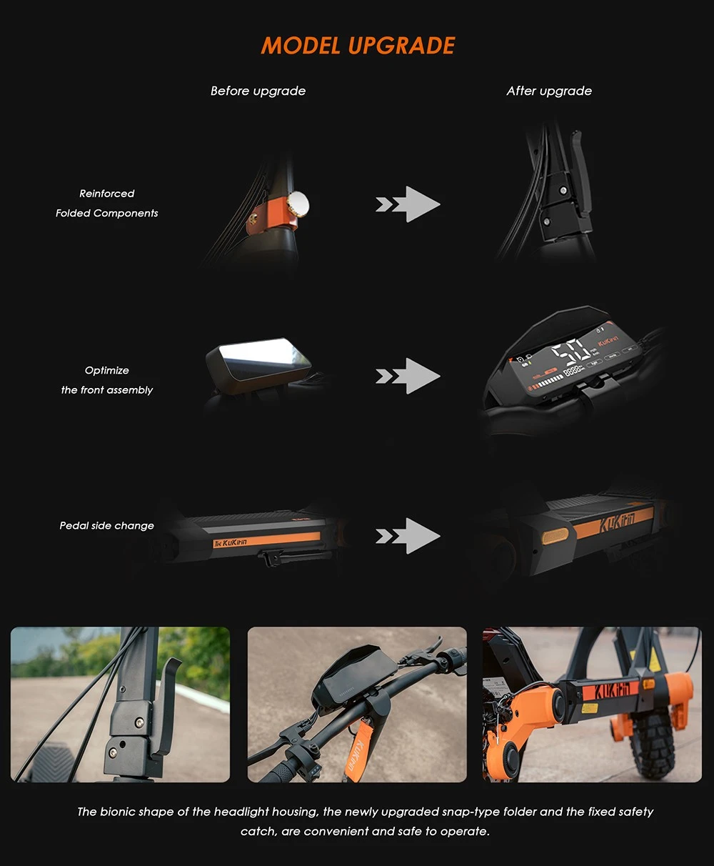 Trottinette électrique KuKirin G3 Adventurers 10,5 pouces tout-terrain, moteur arrière 1200 W, batterie au lithium 52 V 18 Ah, vitesse maximale 50 km/h, écran tactile, panneau de commande, système de suspension TPU, IPX4