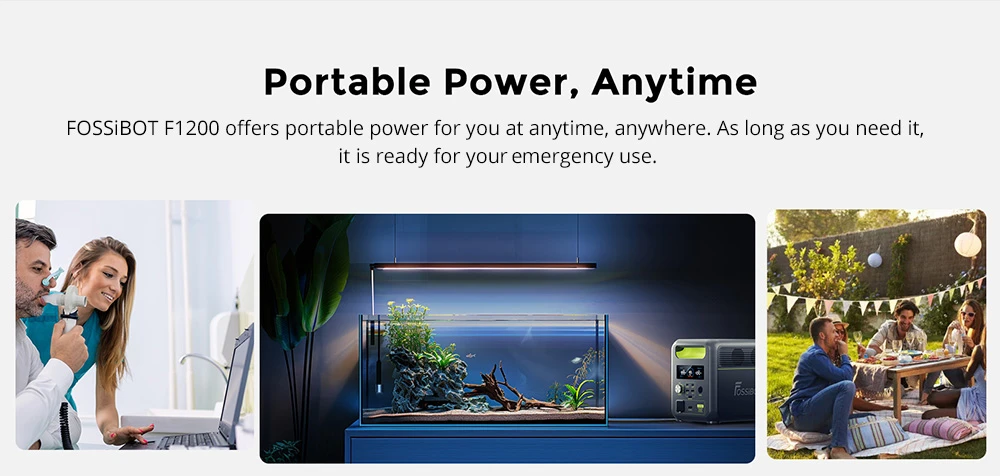 FOSSiBOT F1200 Portable Power Station + FOSSiBOT SP200 Foldable Solar Panel, 1024Wh Capacity, 1200W Rated Power, 3 LED Light Modes, 7 Output Ports, BMS Protection, <10ms Switchover, 5 Gears Input Regulator, EV-Grade LiFePO4 Battery, 4000+ Cycle Times