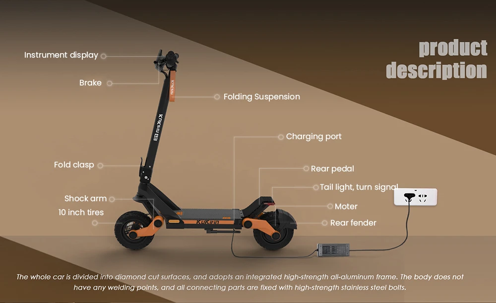 Trottinette électrique KuKirin G3 Adventurers 10,5 pouces tout-terrain, moteur arrière 1200 W, batterie au lithium 52 V 18 Ah, vitesse maximale 50 km/h, écran tactile, panneau de commande, système de suspension TPU, IPX4