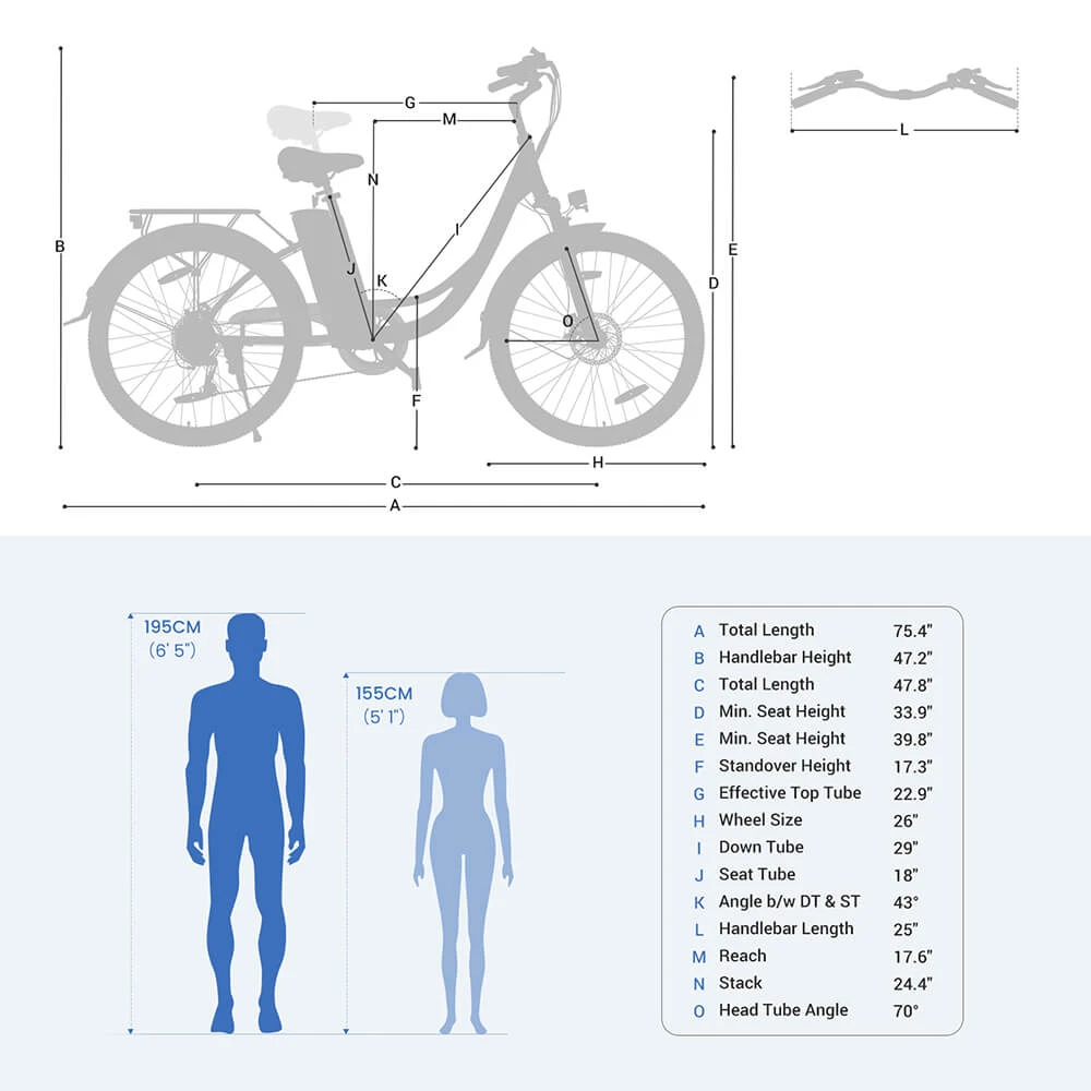 Touroll B1 Electric City Bike, 250W Motor, 45Nm Torque, 26