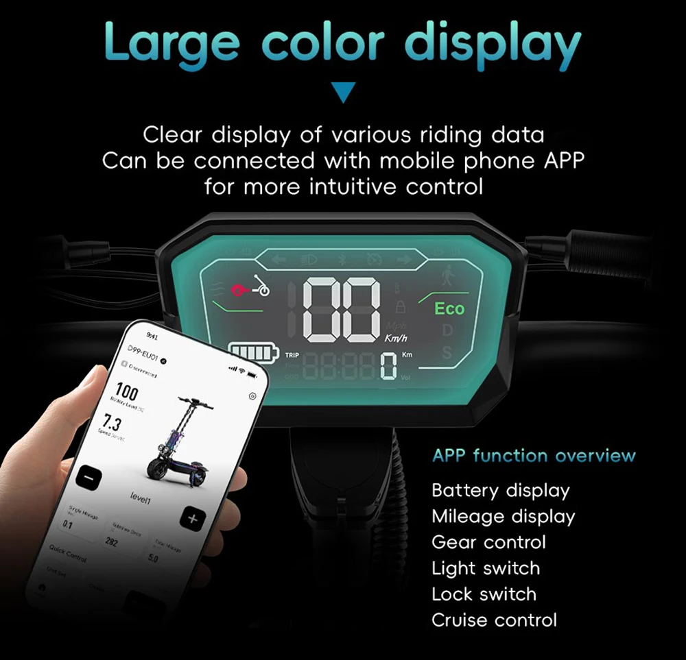 OOTD D99 Off-Road Electric Scooter 13 Inch Tires 3000W*2 Dual Motors 85Km/h Max Speed 60V 40Ah Battery Max 120KM Range 150KG Max Load Dual Shock Absorption with Turn Signal Lights Front & Rear Hydraulic Brake Oil Brake - Black