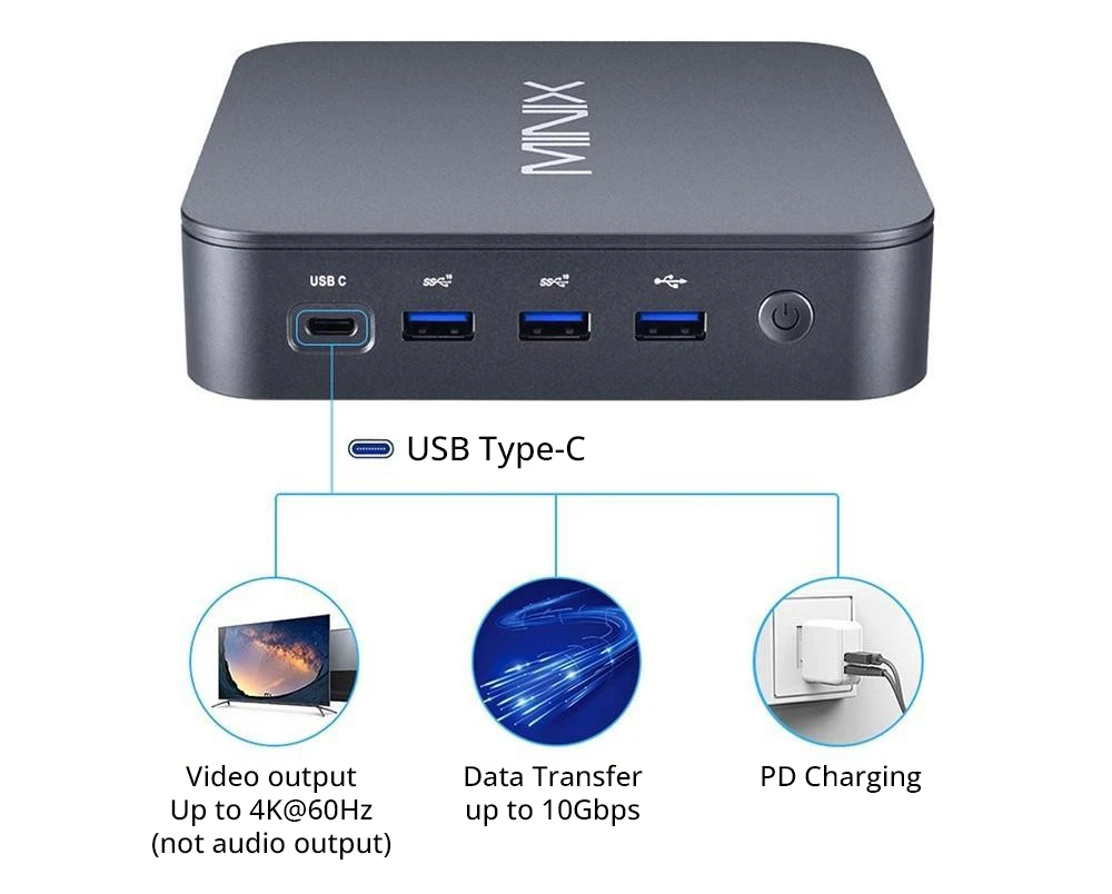 MINIX NEO J51-C8 Max Mini PC, Intel N5105 4 πυρήνες Max 2.90GHz, 8GB RAM 512GB SSD, HDMI + Mini DP+ USB-C 4K@60Hz τριπλή οθόνη, WiFi 6 Bluetooth 5.2, 2*USB 3.2 1*USB 2.0 2*2.5G RJ45 1*3.5mm υποδοχή ήχου, τοποθέτηση VESA