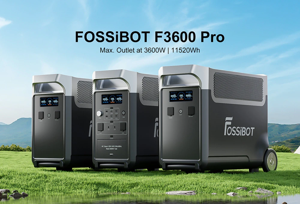 FOSSiBOT F3600 Pro Portable Power Station, 2 Battery Pack Expandable Capacity, 3840Wh Lithium Battery, 3600W High AC Output, 2000W Max Solar Charge, 1.5h Full Charge, 13 Output Ports, LED Flashlight, 5 Charging Speeds