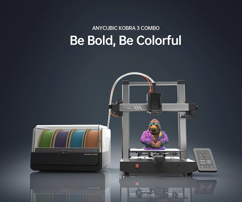 ANYCUBIC KOBRA 3 COMBO 3D Printer, with ACE Pro, Max 600mm/s Speed, Dual PTC Heating System, Smart Multi-Color Printing, Auto Leveling, Nozzle Clog Detection, Expansive Size 250x250x260mm