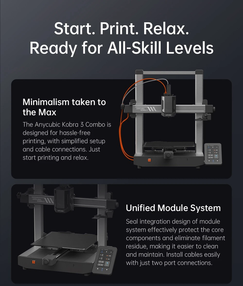 ANYCUBIC KOBRA 3 COMBO 3D Printer, with ACE Pro, Max 600mm/s Speed, Dual PTC Heating System, Smart Multi-Color Printing, Auto Leveling, Nozzle Clog Detection, Expansive Size 250x250x260mm