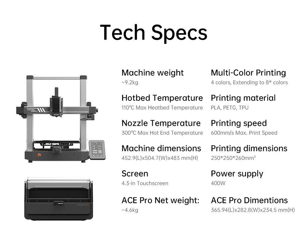 ANYCUBIC KOBRA 3 COMBO 3D Printer, with ACE Pro, Max 600mm/s Speed, Dual PTC Heating System, Smart Multi-Color Printing, Auto Leveling, Nozzle Clog Detection, Expansive Size 250x250x260mm