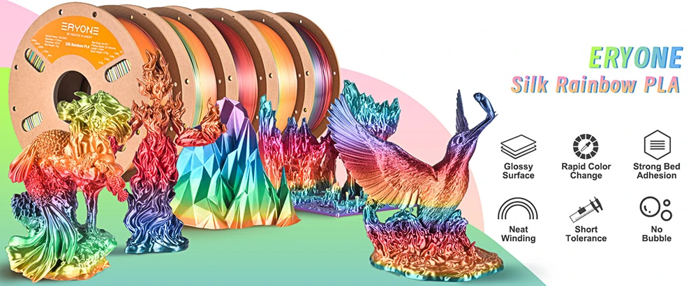 Filament PLA Silk pour imprimante 3D ERYONE 1 kg - Sunset Rainbow
