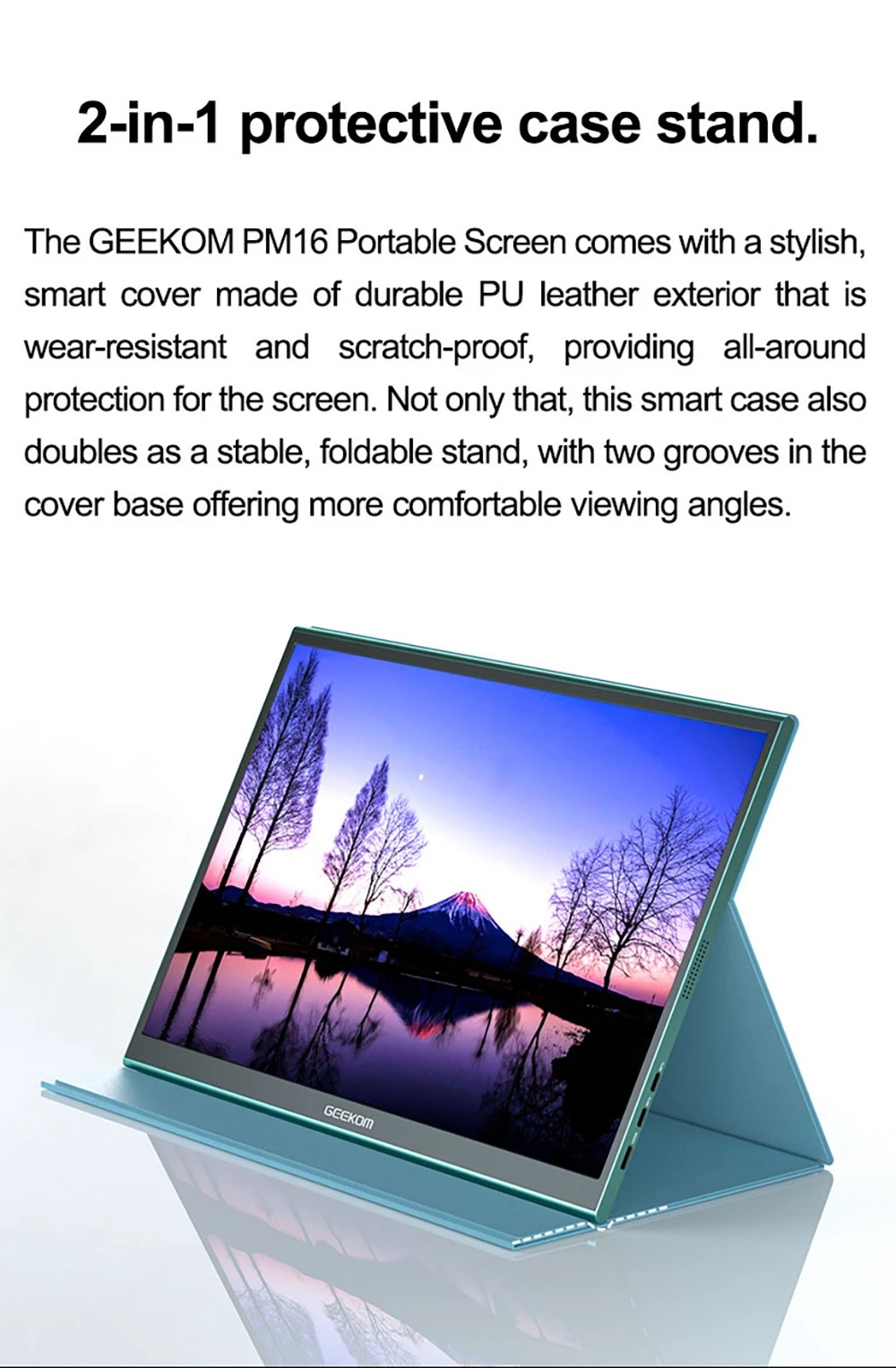 GEEKOM PM16 16-inch Portable Monitor with Smart Cover, 1920*1200 FHD Display, 178 ° Viewing Angle, 800:1 Contrast Ratio, 2* Full-function Type-C, 1*Mini HDMI, External Gaming Monitor for PC, Phone, Tablet, Xbox, PS4, Switch