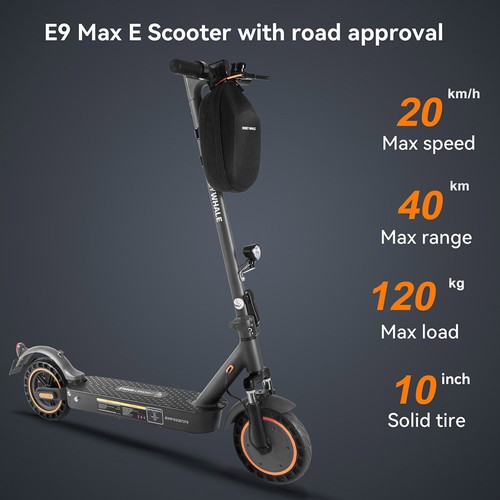 HONEY WHALE E9 MAX Electric Scooter, 500W Motor, 36V 10Ah Battery, 10-inch Tire, 20km/h Max Speed, 35-40km Range, Mechanical Brake & Electronic Brake, ABE Certification