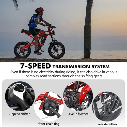 Hidoes B6 Electric Bike, 1200W Motor, 48V 15Ah Battery, 20"x4" Fat Tires, 50km/h Max Speed, 75km Range, Front & Rear Oil Disc Brakes, Hydraulic Shock Absorber - Red