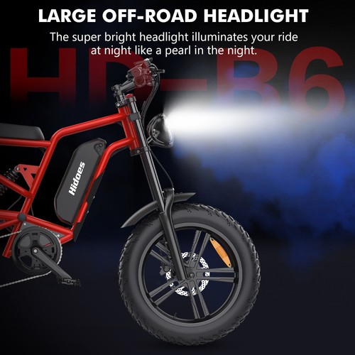 Hidoes B6 Electric Bike, 1200W Motor, 48V 15Ah Battery, 20"x4" Fat Tires, 50km/h Max Speed, 75km Range, Front & Rear Oil Disc Brakes, Hydraulic Shock Absorber - Red