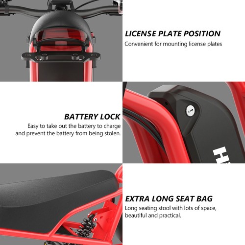 Hidoes B6 Electric Bike, 1200W Motor, 48V 15Ah Battery, 20"x4" Fat Tires, 50km/h Max Speed, 75km Range, Front & Rear Oil Disc Brakes, Hydraulic Shock Absorber - Red