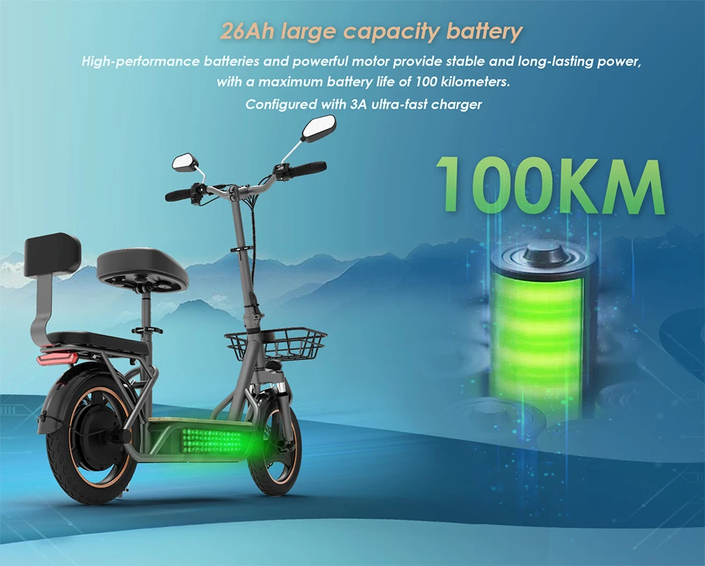 (Upgraded Version) KuKirin C1 Pro Electric Scooter, 500W Motor, 48V 26Ah Battery, 14-inch Pneumatic Tire, 45km Max Speed, 100km Range, One-click Folding, Rear Seat & Front Storage Basket, Rearview Mirror