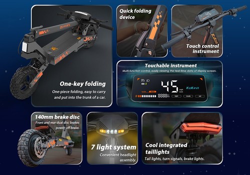 Kukirin G2 Foldable Electric Scooter, 800W Motor, 48V 15Ah Battery, 10-inch Tires, 45km/h Max Speed, 55km Range, Touchscreen Display, Front & Rear Disc Brakes
