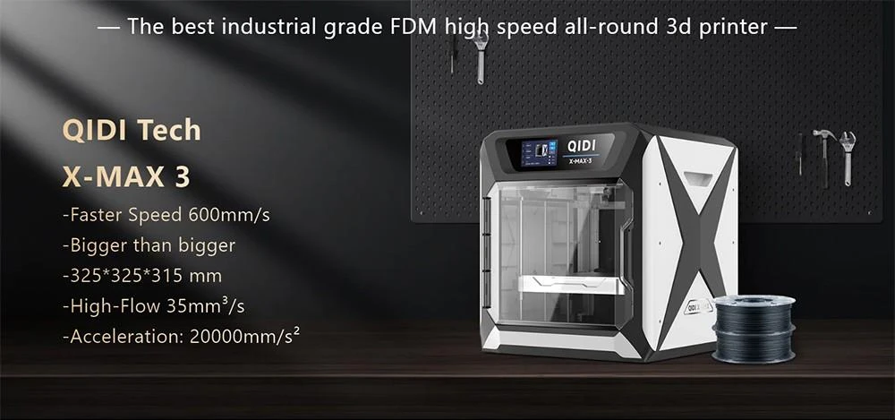 QIDI TECH X-Max 3 3D Printer, Auto Levelling, 600mm/s Printing Speed, Flexible HF Board, 64-bit Processor, Klipper, CoreXY Structure, All-metal Frame, 325x325x315mm