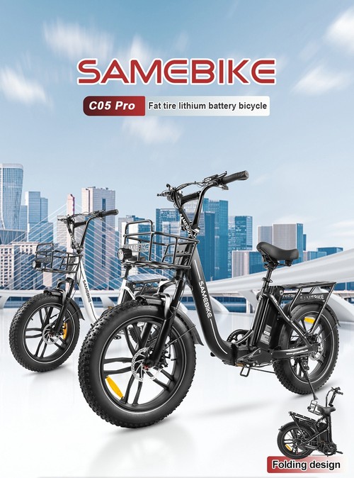 SAMEBIKE C05 Pro Elektrofahrrad, 500-W-Motor, 36-V-13-Ah-Akku, 20 x 4-Zoll-Reifen, 35 km/h Höchstgeschwindigkeit, 70 km maximale Reichweite, mechanische Scheibenbremsen, Shimano 7-Gang-Schaltung – Schwarz