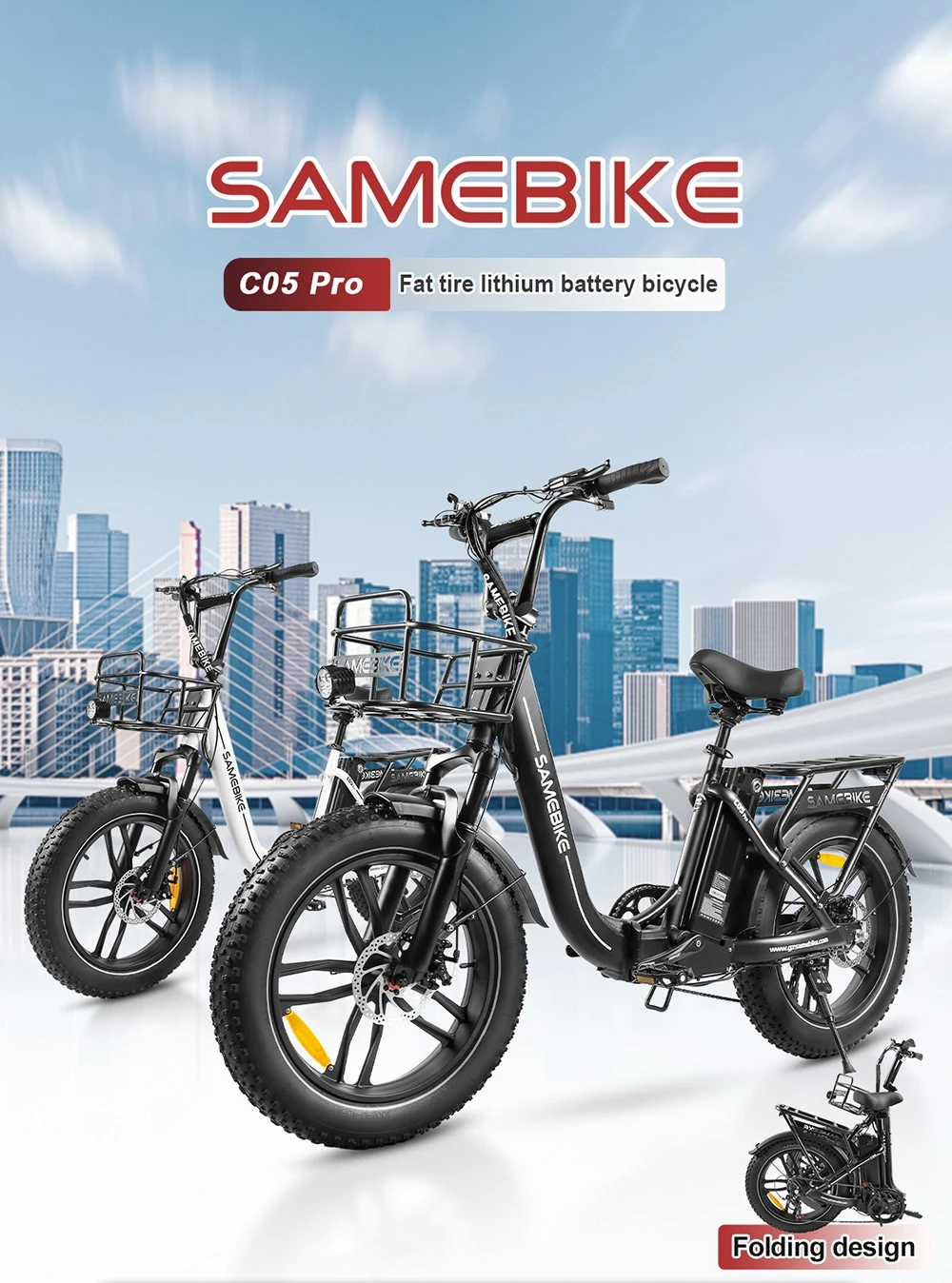 SAMEBIKE C05 Pro Electric Bike, 500W Motor, 36V 13Ah Battery, 20*4-inch Tires, 35km/h Max Speed, 70km Max Range, Mechanical Disc Brakes, Shimano 7 Speed - Dark Blue
