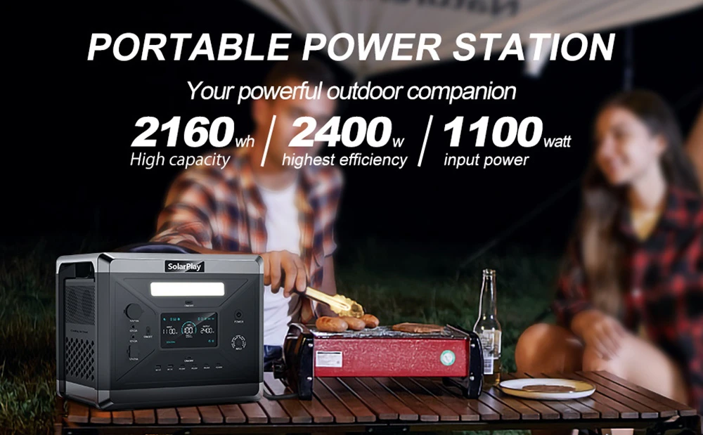 SolarPlay Q2501 Portable Power Station, 2400W/2160WH Lithium Battery, 12 Output Ports, Fully Charged in 1.5 Hours, 4 Charging Method