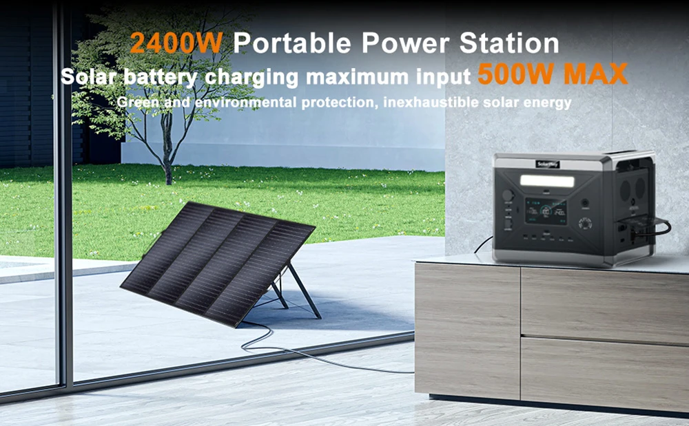 SolarPlay Q2501 Portable Power Station, 2400W/2160WH Lithium Battery, 12 Output Ports, Fully Charged in 1.5 Hours, 4 Charging Method