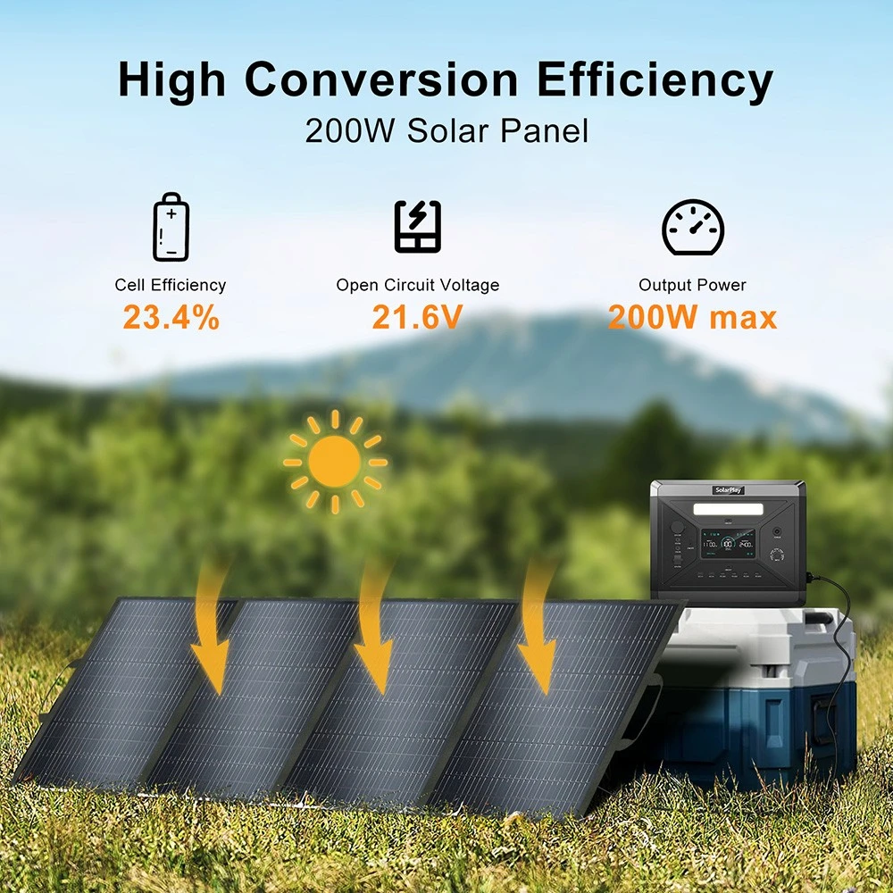 SolarPlay T200 Solar Panel, 200W Max Output Power, 23.4% High Conversion Efficiency, IP65 Waterproof & Dustproof, Adjustable Kickstand