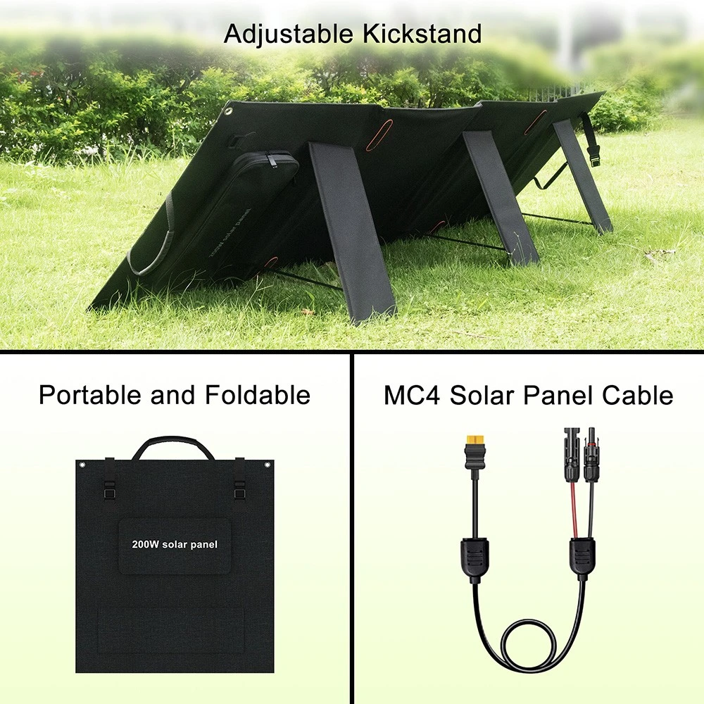 SolarPlay T200 Solar Panel, 200W Max Output Power, 23.4% High Conversion Efficiency, IP65 Waterproof & Dustproof, Adjustable Kickstand