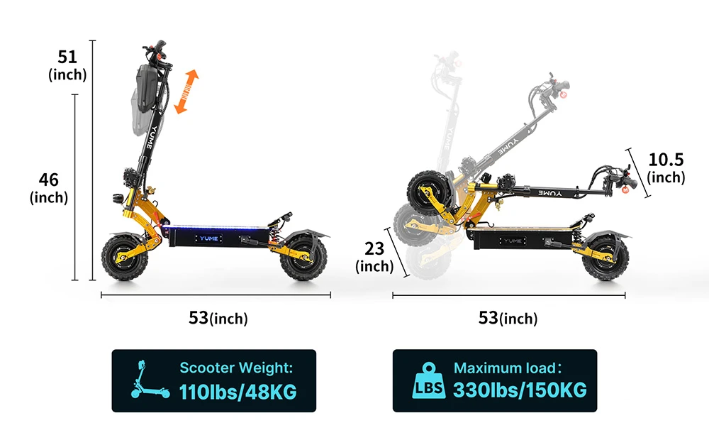 YUME X11+ Electric Scooter, 3000W*2 Motor, 60V 30Ah Battery, 11-inch Off-road Fat Tires, 50mph Max Speed, 60miles Max Range, EBS Front & Rear Hydraulic Disk Brakes, LCD Display