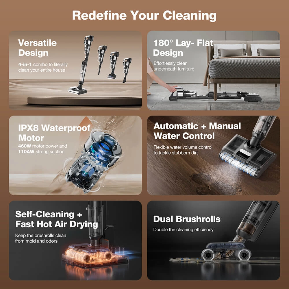 JIMMY PW11 Pro 4-in-1 Cordless Vacuum & Washer, 460W Strong Power, Double Cleaning, Hot Air Fast Dry, LED Screen, 180&deg; Lay Flat Design, Dual Roller Brushes, Silver-black Color