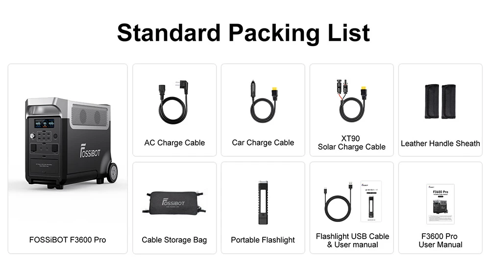 FOSSiBOT F3600 Pro Portable Power Station + F3600 Pro Extra Battery Pack, 2 Battery Pack Expandable Capacity, 3840Wh Lithium Battery, 3600W High AC Output, 2000W Max Solar Charge, 1.5h Full Charge, 13 Output Ports, LED Flashlight, 5 Charging Speeds