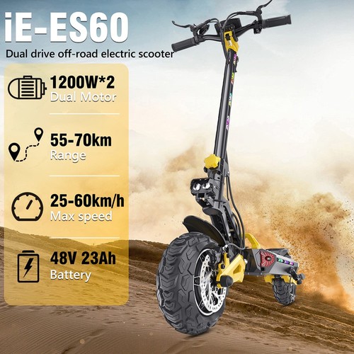iENYRID ES60 elektriskais skrejritenis, 2 * 1200 W motori, 48 V 23 Ah akumulators, 11 collu riepas, maksimālais ātrums 60 km/h, nobraukums 70 km, hidrauliskās bremzes