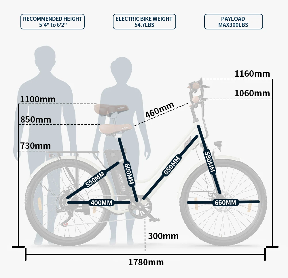 ONESPORT OT18 City Electric Bike, 26*2.35 inch wide Tires, 250W Motor 25km/h, 36V 14.4Ah Big Battery up to 100km Max Range,  Shimano 7-speed, Front Shock-absorbing fork, 25 Degree Climbing Bluetooth APP - White