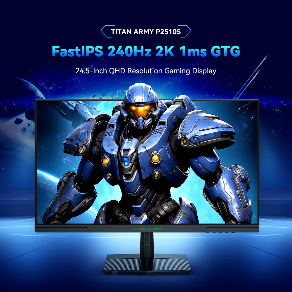 TITAN ARMY P2510S Gaming Monitor, 24.5'' 2560*1440 QHD FAST IPS Screen, 240Hz Refresh Rate, 1ms GTG, 95% DCI-P3, HDR10, Adaptive-Sync, Dynamic OD, Game Rush Mode, PIP & PBP Display, Versatile Picture Modes, Low Blue Light, VESA Wall Mounting