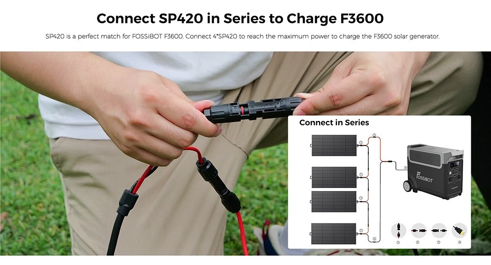 FOSSiBOT F3600 Pro Portable Power Station + 1x SP420 420W Solar Panel, 3840Wh LiFePO4 Battery, Max. 11520Wh Expansion, 3600W High AC Output, 2000W Max Solar Charge, 1.5h Full Charge, PD 100W, 13 Output Ports, LED Flashlight, UPS, APP Control
